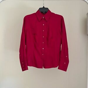 Ann Taylor Red Casual Button Down Silk Shirt